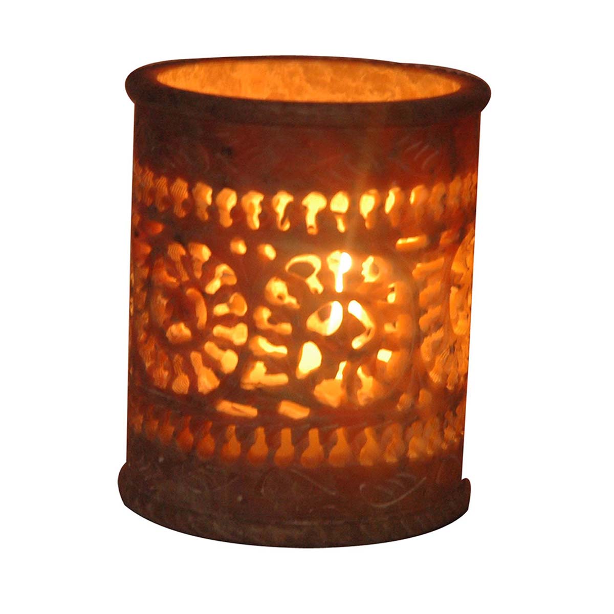 Tea-Light Candle Holders Bulk – Hand-Carved in Stone – Cylindrical – Cut-Out Patterns – Wholesale Votive Candle Holders 